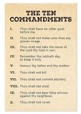 Poster The Ten Commandments, 10 Gebote, Religion, Wandkunst, religiöse Bibel, alttestamentliche Regeln, Schriftvers, Dekalog, cooler Wanddekor, Kunstdruck, Poster, 30,5 x 45,7 cm, Rahmen nicht im