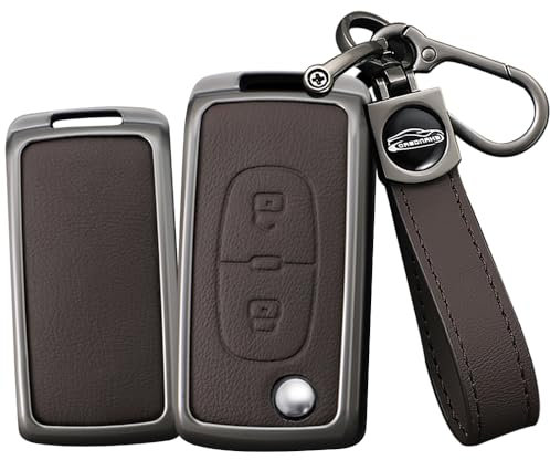 TECART étui de clé de Voiture pour 206 207 307 308 407 607 807 - Coque de Protection pour clé Pliante Citro?n C2 C3 C4 C4L C5 C6 - en métal - 2 Boutons - Marron