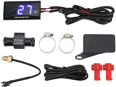 Medidor de Temperatura del Agua Para Motocicleta, Termómetro Digital LCD DC12V, Instrumento, Amperímetro, Voltímetro con Camiseta de 16mm(Azul)
