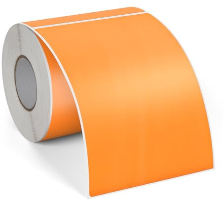 FINDAT Orange Thermo-Etiketten 100 x 150 mm Vinyl Rolle Selbstklebende Versandetiketten Wasserdichtes Rechteck Drucker Thermo-Aufkleber für Adress Barcode Büro Logo Design 250 Stück