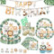 158 Pcs Jungle Safari Theme Party Tableware Set,Safari Birthday Decorations, Jungle Animal Birthday Theme Party Tableware Set,Birthday Banner Paper Plates Napkins Cups for 30 Guests