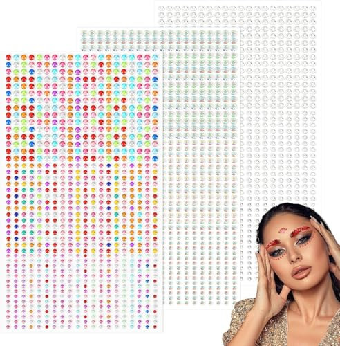 AUGSUN Strass Autocollants Auto-Adhésifs, 2700 Pièces pour Festival 3/4/5 mm, à Coller pour Maquillage Nail Art et Décorations d'Halloween