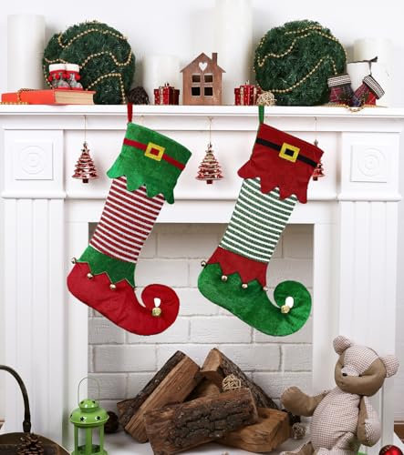 Calcetines Navidad Chimenea, 2 Piezas Medias de Navidad, Papá Noel Bolsa de Dulces, Christmas Stockings, Calcetín de Decoración Navideña para Colgar y Llenar Regalo, Árbol Adorno Decoração de Natal