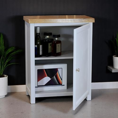 GROFurniture Painted Shoe Storage Cabinet, Drinks Cabinet Hallway Storage Unit, Oak Cupboard Organiser, Wooden Shoe Rack, Kitchen Cupboard, Hallway or Living Room Furniture (Grey)