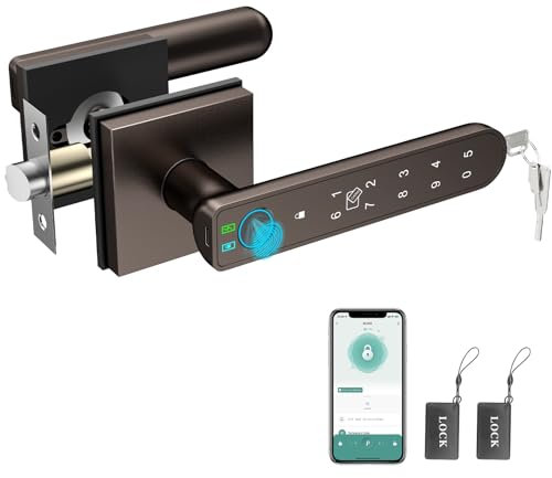 BIWIBON Serratura per porta con impronte digitali, 5 in 1, con Smart APP/impronte digitali/schede IC/password/chiavi di backup, manopola per porta con tastiera per camera da letto, ufficio,