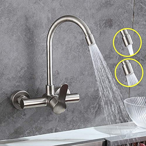 Grifo de cocina de acero inoxidable montado en la pared con una sola manija para fregadero de agua fría y caliente para fregona, piscina, grifo de pared