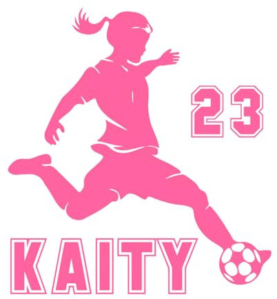 Personalisierter Wandaufkleber mit dem Namen eines Fußballmädchens, Babyzimmer, Mädchenzimmer, individueller Name, Fußballspieler, Wandtattoo, Kinderzimmer, Vinyl, groß – 62 x 57 cm
