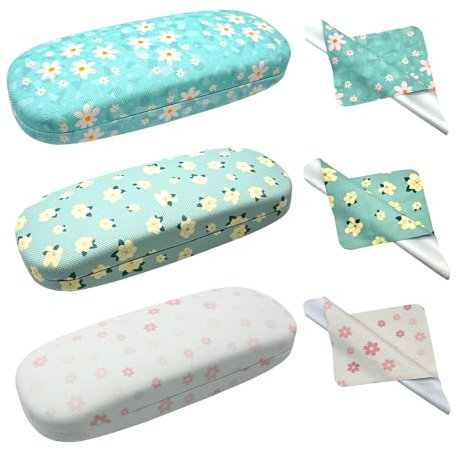 FZSECRIU 3 Stück Brillenetui feine Blumenmuster，brillen etui hart，brillenetui damen，brillenetui sonnenbrille，brillen aufbewahrungsbox，groß glasses case für Meisten Brillen，Ideal praktisches Geschenk