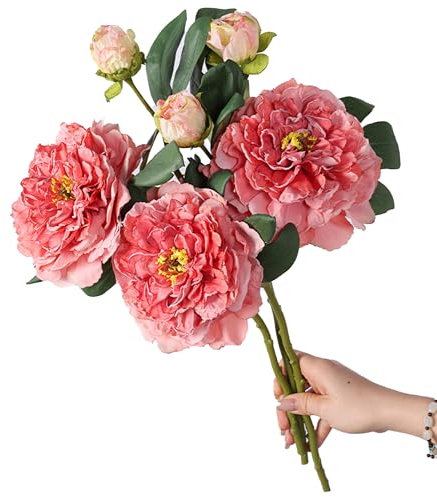 duoyif Fleur De Pivoine Artificielle pour Vases Hauts 3 Pièces Ø 15cm H 48cm Fausse Fleur De Pivoine Fleur De Pivoine en Soie pour Vase Centres Table Mariage Bureau Maison Décor (Pivoine Rose b1)