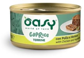 Oasy Umido Gatto,oasy terrine per gatti adulti di tutte le taglie gusto Pollo e Verdure | 12 scatolette da 85 grammi l’una.