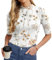 PrinStory Womens Cotton Tshirt Basic Mock Turtleneck Tee Short Half Sleeve T-Shirts for Summer Slim Fit Crop Tops Y2K Streetwear (Ink Lotus, XL)