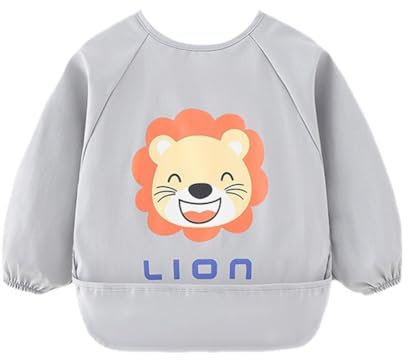 Satiskid Baby Lätzchen mit Langen Ärmeln, Wasserdicht Ärmellätzchen, Ganzkörper Lätzchen mit Tasche für Babys von 12 Monaten bis 36 Monaten, Leicht zu Reinigen (Grau)