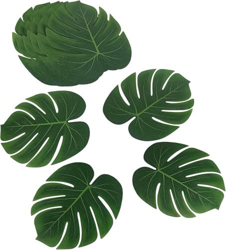 iwiio 15Pcs Fake Leaves, Artificial Tropical Palm Leaves, Hawaiian Luau Safari Beach Jungle Theme Party Decorations (20cm / 7.87in)