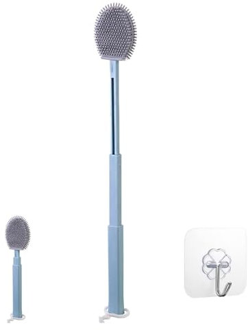 Escobillas de Baño, Escobilla WC Silicona, Cepillo Toilet Plana de Mango Largo, Cepillo de Limpieza WC Curvo de Pie