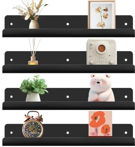 Gucass 4 Stück Wandregal Ohne Bohren, 30cm Schweberegal Acryl Regal Wand, Kleberegal Wandregale für Wohnzimmer, Schlafzimmer, Badezimmer, Küche, Büro, Arbeitszimmer Deko (Schwarz)