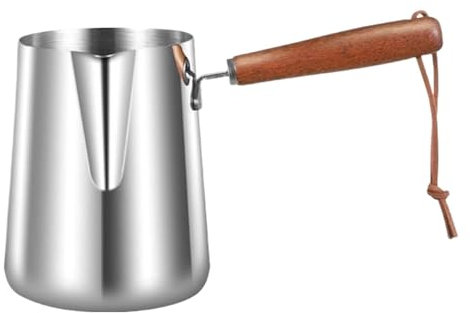 ZIHDKE Cafetera Cafetera de Acero Inoxidable con Mango de Madera, Tetera for Hacer café, té, Jarra for derretir(600ml)