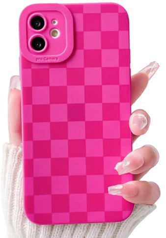 NITITOP Coque pour iPhone 12 Mini Mignonne Damier Motif à Carreaux Rouge Rosé pour Les Femmes Fille Esthétique Treillis en TPU Souple Antichoc Complet Caméra Protection Étui - Rouge Rosé