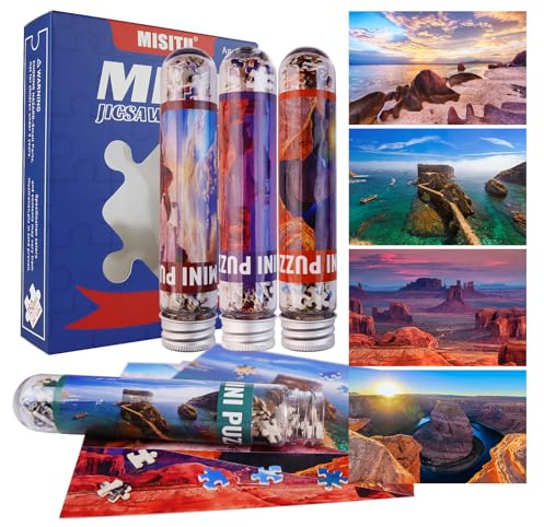 MISITU 4er-Pack mit 150-teiligen Mini-Puzzles für Erwachsene Kleine Knifflige Berglandschaft Reisepuzzle als Heimdekoration