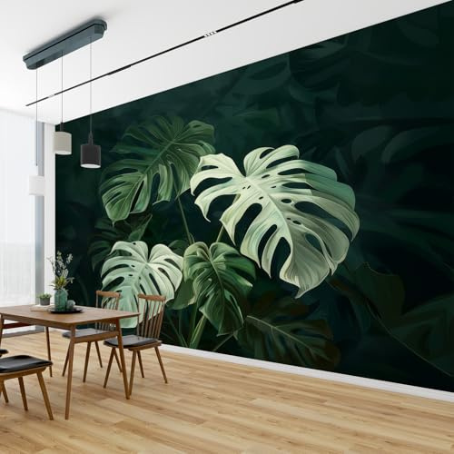QEODAH 3D Tapete Monstera Schlafzimmer, Fototapete Tropische Blätter, Vliestapete Smaragdgrün, Tapeten Wohnzimmer Muster, Dschungel Wand Deko Kinderzimmer, Wandtapete, Mustertapete 250x175 cm