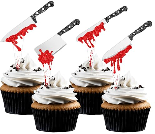 Halloween Cupcake Toppers with Knife Picks - 36 Pack Horror Party Decorations for Bloody Birthday, Scary Cocktail, Baking Supplies