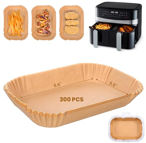 Molain 300 Pcs Air Fryer Liners Disposable Paper Liner Rectangular for Ninja Dual Air Fryer and More, Baking Parchment Airfryer Paper Non-stick Non-Washing Papers Liner for Airfryer Basket (8.6x5.5'')