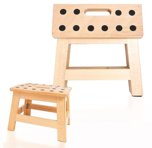 Forma House Wooden Foldable Stool - Portable Design - Lightweight Step Stool - Anti-Slip - Easy Storage Stool for Adults & Kids for Kitchen, Bathroom - 150kg Weight (Beech Wood)