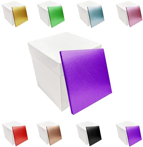 LARRYROO Scatola per torta alta bianca extra profonda + coperchio e vassoio quadrato per torte, per feste, matrimoni, torte di compleanno (viola, 30,5 cm)