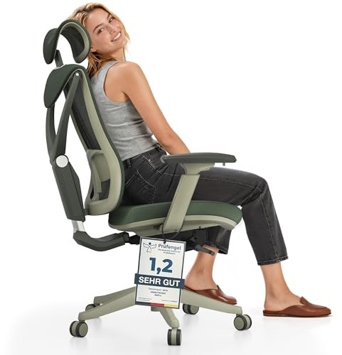 Desktronic Verstellbarer ergonomischer Bürostuhl | Schreibtischstuhl mit Lendenwirbelstütze - rückenfreundlich- Computerstuhl höhenverstellbar & rückenschonend - breites Polster SitPro (Grün)
