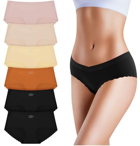 OSDUE Mutandine Senza Cuciture da Donna,Mutande Donna Senza Cuciture Vita Alta,morbide e Traspiranti con Bordi ondulati,Underwear Invisibili Mutandine a Copertura Completa,Pacco da 6