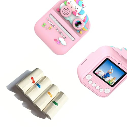 Lot de 1 appareil photo d'impression pour enfants avec objectifs avant et arrière, boîtier ABS, lecteur de cartes 32 Go, 4 objectifs en papier photo