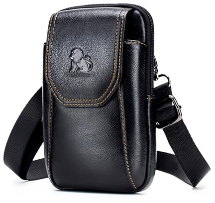 Pundarika Leder Gürteltasche Herren, Handytasche aus Rindsleder-Schwarz | Gürteltasche, Handy- und Brusttasche, Crossbody Sling Bag mit Diebstahlschutz, Vintage Schultertasche für Männer（Braun）