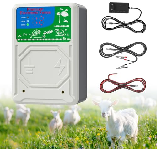 GJCrafts Weidezaungerät mit LCD Anzeige,Elektrozaungerät für 10 KM zur Abwehr von Wildtieren,2-3 Joule 13KV Ausgangsleistung,zur Abwehr von Raubtieren,zum Einzäunen von Rindern,Kühen und Vieh