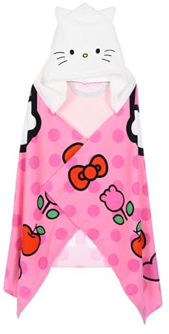 Hello Kitty Friends | Kuromi | Telo Mare Bambina con Cappuccio 70x140 cm | Asciugamano Microfibra Poncho Bagno Piscina 2-7 Anni | Asciugatura rapida [18212 Rosa Hello Kitty]