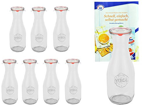 MamboCat 8er Set Weckgläser 530 ml Saftflaschen mit Deckel Einkochring Klammern I Original Weck Glasflasche Einweckflaschen für Säfte Saucen Öle UVM I inkl. Diamant-Zucker Gelierzauber Rezeptheft
