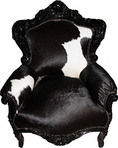 Casa Padrino Barock Sessel King Kuhfell/Schwarz 85 x 85 x H. 120 cm - Barock Möbel