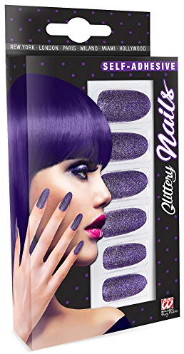 Widmann 05354 - Fingernägel Set, Glitzer Violett, 12 Stück, selbstklebend, Accessoire, Karneval, Mottoparty, Halloween