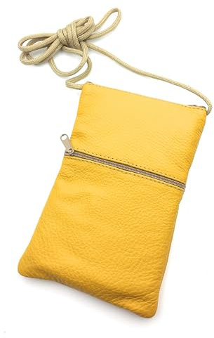 franartPiel - Bolsito bandolera de cuero con 3 cremalleras Piel Ubrique - Alta Calidad (Amarillo)