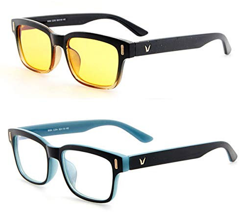 voso Blue Light Blocking Glasses Anti Glare Computer Gaming TV Anti UV Radial Reflex Filter Eyewear Eyeglasses (Black&Blue Frame + White Lens)
