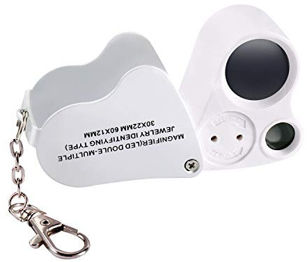 Jiusion Portable beleuchtete LED beleuchtete Schmucklupe 30X 60X tragbare Handlinse mit Augenlinse Lupe Mikroskop mit Schlüsselbund und Schlüsselband