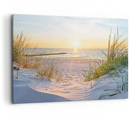Bilder auf Leinwand 100x70cm Leinwandbild mit Rahmen Düne Strand Meer Groß Wanddeko Bild Schlafzimmer Küche Deko Wandbilder Dekoration Wohnzimmer Wall Decor Canvas Wand Kunstdruck Art AA100x70-3989