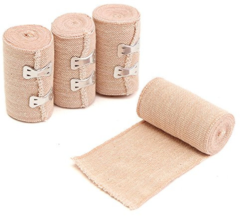 ChaRLes 4 Rolls 15Ft Crepe Bandage Hook Closure Rubber Elastic Bandage 5 Yds 4.5M