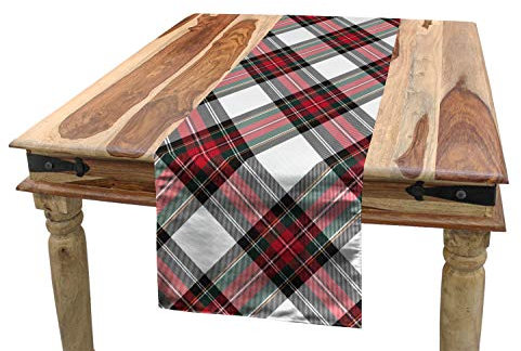 ABAKUHAUS Schottenkaro Tischläufer, Plaid Motiv Rhombuses, Esszimmer Küche Rechteckiger Dekorativer Tischläufer, 40 x 300 cm, Weiß Rot