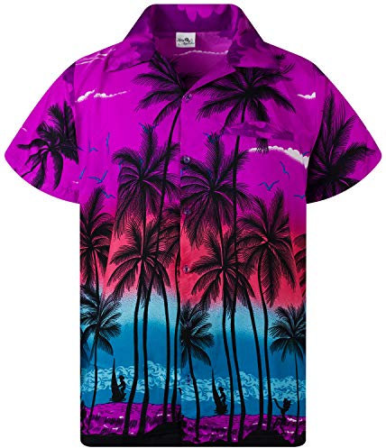 King Kameha Funky Chemise-Hawaienne, Manche-Courte, Beach, Violet, S