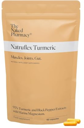 The Naked Pharmacy Natruflex Turmeric Supplement for Joint & Muscle Health | Supplements with Natural Turmeric & Black Pepper for Aiding Sports Performance | Vegan | No Additives | 60 Capsules