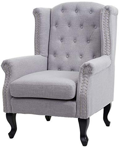 Mendler Sessel Chesterfield, Relaxsessel Clubsessel Ohrensessel, wasserabweisend Stoff/Textil - grau ohne Ottomane
