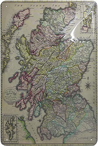 LUCKYLINDE geprägtes Blechschild – Schottland Whisky Regionen Landkarte – Retro Deko Schild 20 x 30 cm