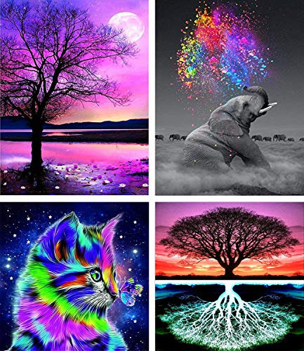 AmzKoi Diamond Painting Full Set, 4 Stück DIY 5D Diamant Painting Bilder, Diamant Malere Kits für Erwachsene und Kinder, Diamanten Malerei mit Werkzeuge Art Craft für Home Wand Decor
