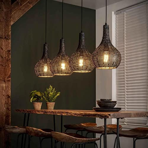 famlights Vintage Deckenlampe Louisa in Schwarz und Braun für Esstisch/Retro Pendelleuchte/Esszimmerlampe industrial Dimmbar Hängelampe Metall Esszimmer/Deckenleuchte Pendelleuchte Hängeleuchte