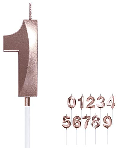 Geburtstag Zahl Kerzen 3D Form Gold Glitzer Geburtstagskerzen Dekorative Geburtstagstorte Kerzen 0 1 2 3 4 5 6 7 8 9 Kuchen Topper Dekoration für Hochzeitsparty Hochzeit (Rose Gold, 1)