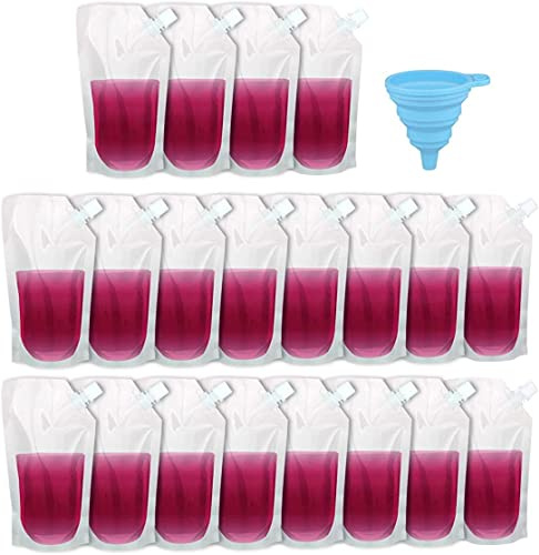 20 Pcs Drink Pouches for Adults & Kids, Plastic Drink Bags with Funnel, Reusable Liquor Bag Concealable Alcohol Flask (16oz)